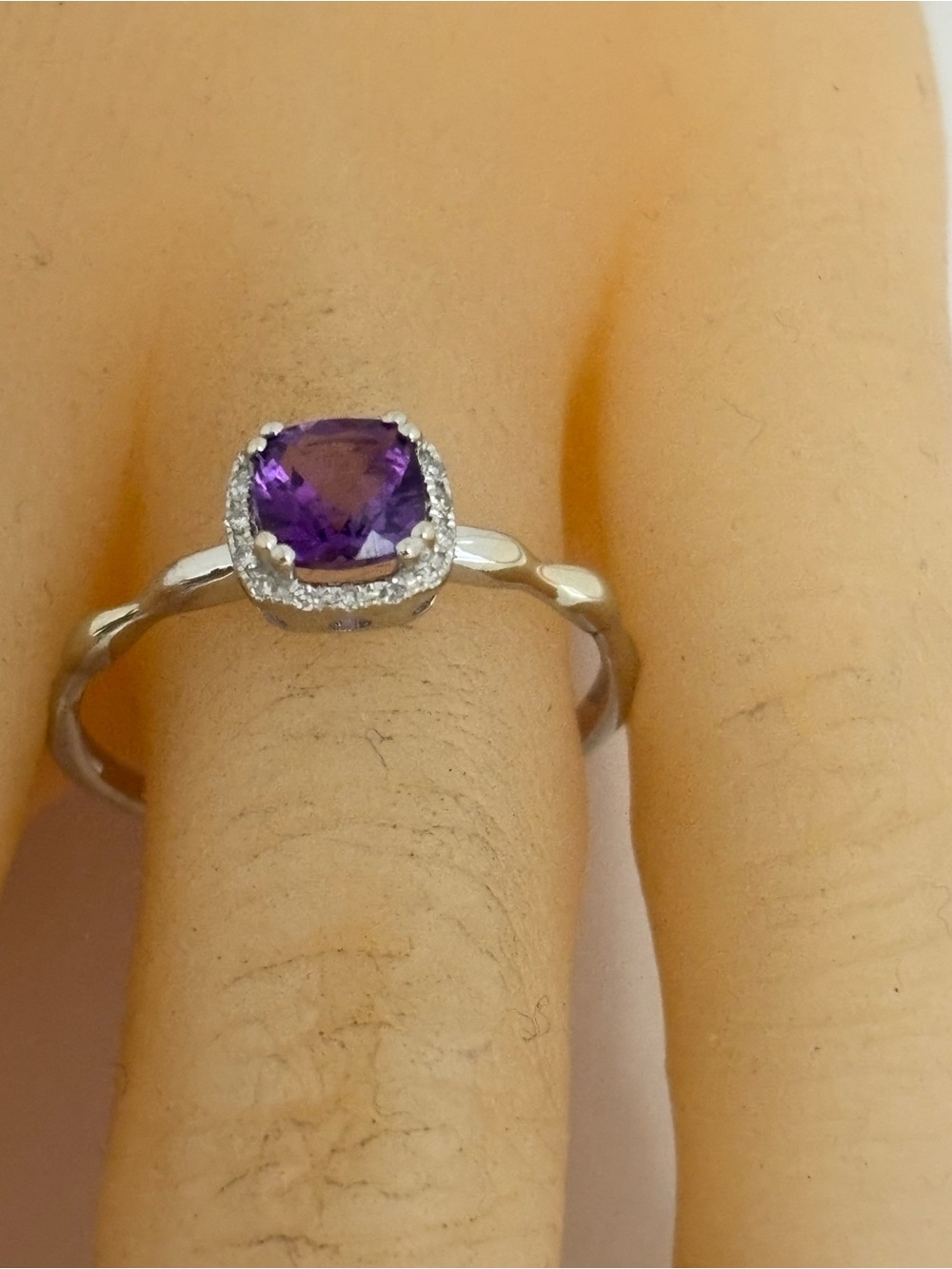 Cushion-Cut Purple Amethyst Halo Ring in Sterling Silver